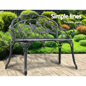 Gardeon Outdoor Garden Bench Seat 100Cm Cast Aluminium Patio Chair Vintage Green Product Image