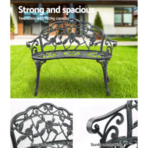 Gardeon Outdoor Garden Bench Seat 100Cm Cast Aluminium Patio Chair Vintage Green Product Image