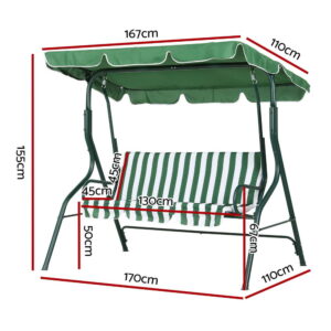 Gardeon 3-Seater Outdoor Swing Chair With Canopy – Sumo Deals Gardeon Outdoor Swing Chair Garden Bench Furniture Canopy 3 Seater White Green Product Image