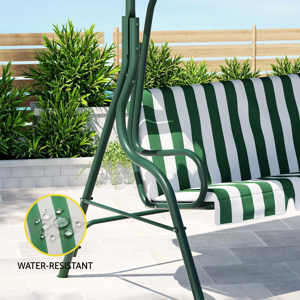 Gardeon 3-Seater Outdoor Swing Chair With Canopy – Sumo Deals Gardeon Outdoor Swing Chair Garden Bench Furniture Canopy 3 Seater White Green Product Image
