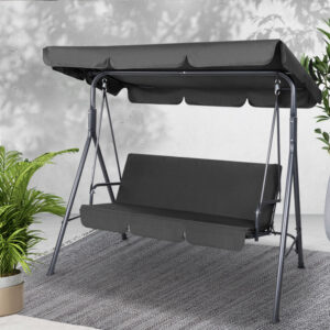 Gardeon Outdoor Swing Chair Garden Chair Bench Furniture Canopy 3 Seater Black product image