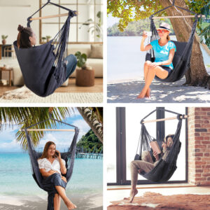 Gardeon Hammock Chair | Outdoor Hanging Cushion Grey – Sumo Deals Gardeon Hammock Chair Outdoor Camping Hanging Hammocks Cushion Pillow Grey Product Image
