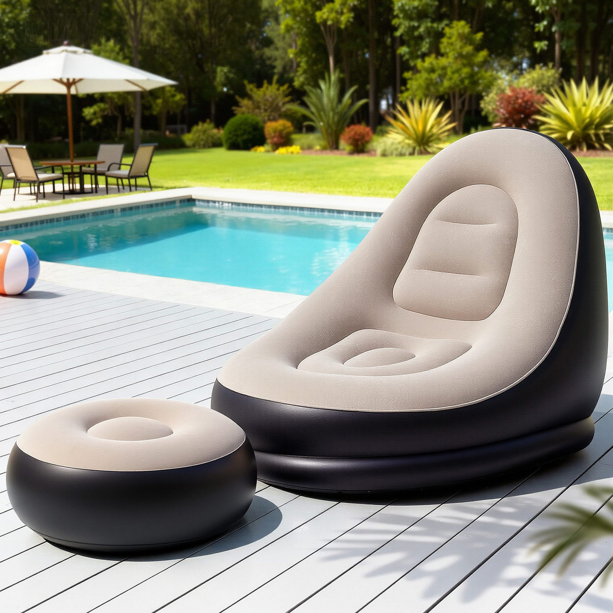 Gardeon Inflatable Chair &Amp; Ottoman Set With Pump – Sumo Deals Gardeon Inflatable Chair With Ottoman Air Sofa Blow Up Air Chair For Camping With Pump Product Image