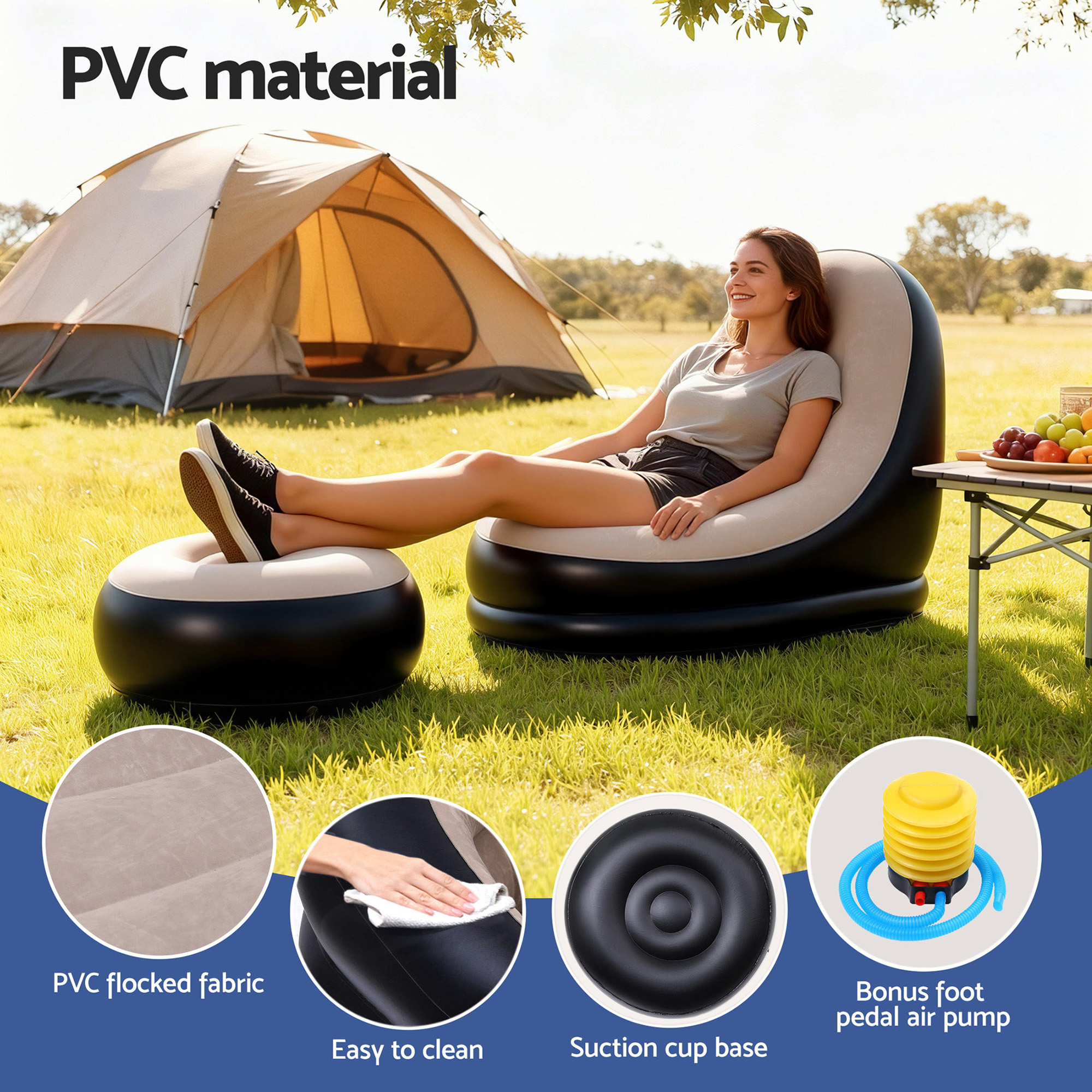 Gardeon Inflatable Chair &Amp; Ottoman Set With Pump – Sumo Deals Gardeon Inflatable Chair With Ottoman Air Sofa Blow Up Air Chair For Camping With Pump Product Image