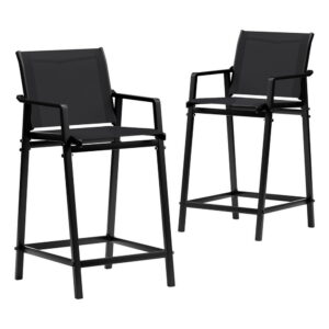 Gardeon 2PC Outdoor Bar Stools Steel Dining Chairs Patio Furniture Garden Black product image