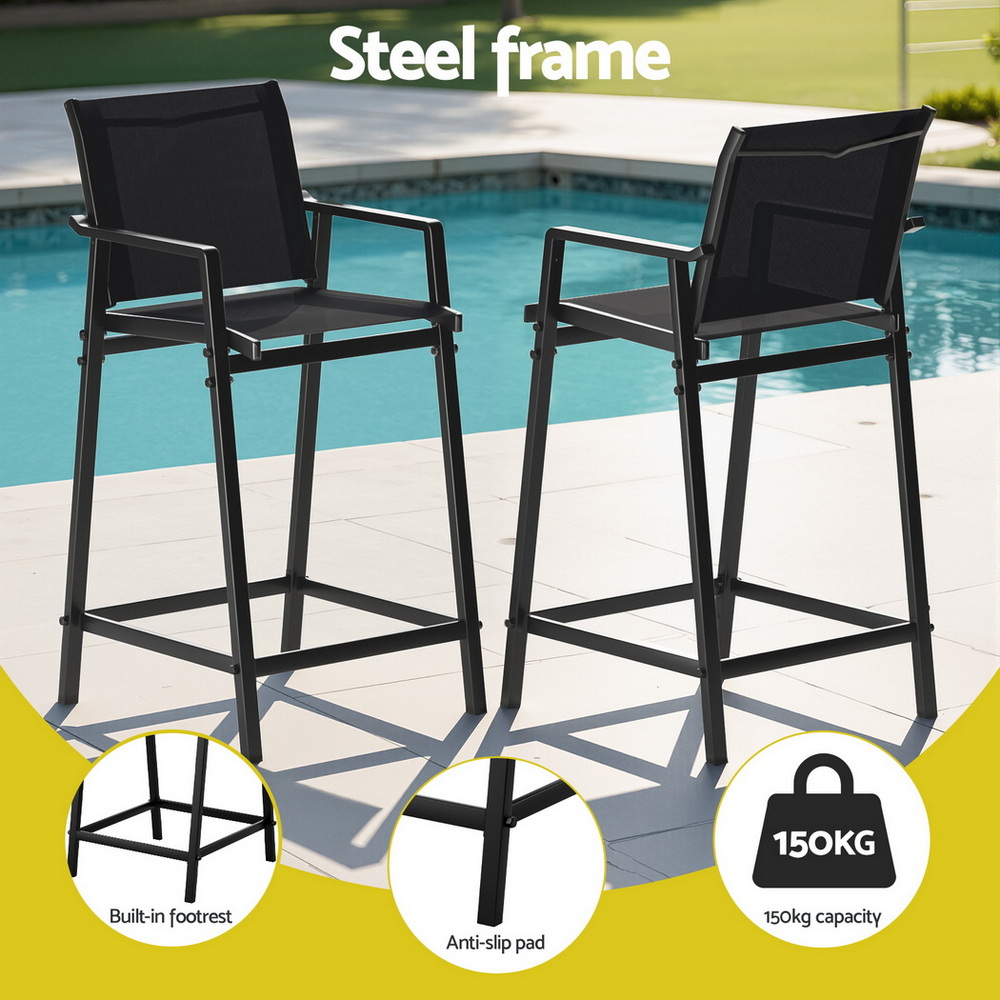 Gardeon Outdoor Bar Stools - 2Pc Steel Dining Chairs Black – Sumo Deals Gardeon 2Pc Outdoor Bar Stools Steel Dining Chairs Patio Furniture Garden Black Product Image