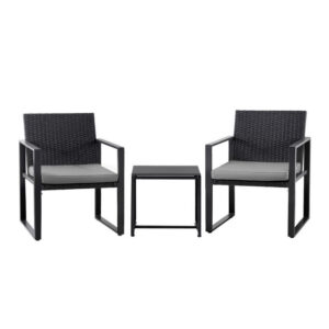 Gardeon 3PC Outdoor Bistro Set Patio Furniture Wicker Dining Chairs Table Cushion Black product image