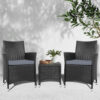 Gardeon 3Pc Outdoor Bistro Set Patio Furniture Wicker Chairs Table Cushion All Black Product Image