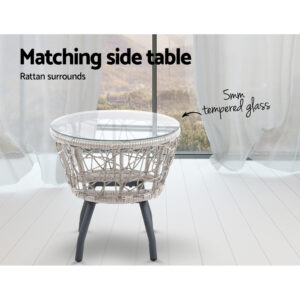 Gardeon 3Pc Bistro Set Outdoor Furniture Rattan Table Chairs Patio Garden Cushion Grey Product Image
