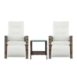 Gardeon 3Pc Outdoor Bistro Set Recliner Chairs Table Sun Lounge Patio Furniture Wicker Adjustable Product Image