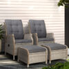 Gardeon 2PC Recliner Chair Sun lounge Wicker Lounger Outdoor Furniture Adjustable Grey product image