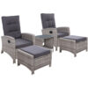 Gardeon 5PC Recliner Chairs Table Sun lounge Wicker Outdoor Furniture Adjustable Grey product image