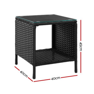 Gardeon Coffee Side Table Wicker Desk Rattan Outdoor Furniture Garden Black Product Image