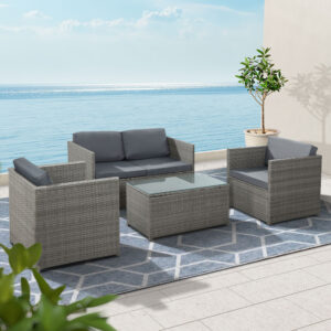 Gardeon 4-Piece Outdoor Sofa Set Wicker Couch Lounge Setting Grey product image