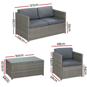 Gardeon 4-Piece Outdoor Sofa Set Wicker Couch Lounge Setting Grey Product Image