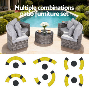 Gardeon 4 Seater Outdoor Sofa Set 7Pcs Table Chair Set Garden Rattan Patio Furniture Product Image