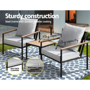 Gardeon 3Pc Outdoor Bistro Set | Black Lounge – Sumo Deals Gardeon 3Pc Outdoor Furniture Bistro Set Lounge Setting Chairs Table Patio Black Product Image