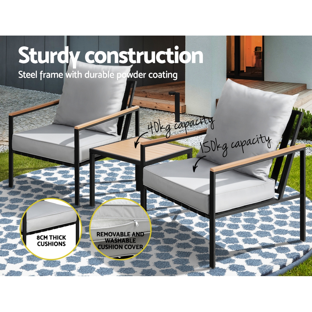 Gardeon 3Pc Outdoor Bistro Set | Black Lounge – Sumo Deals Gardeon 3Pc Outdoor Furniture Bistro Set Lounge Setting Chairs Table Patio Black Product Image