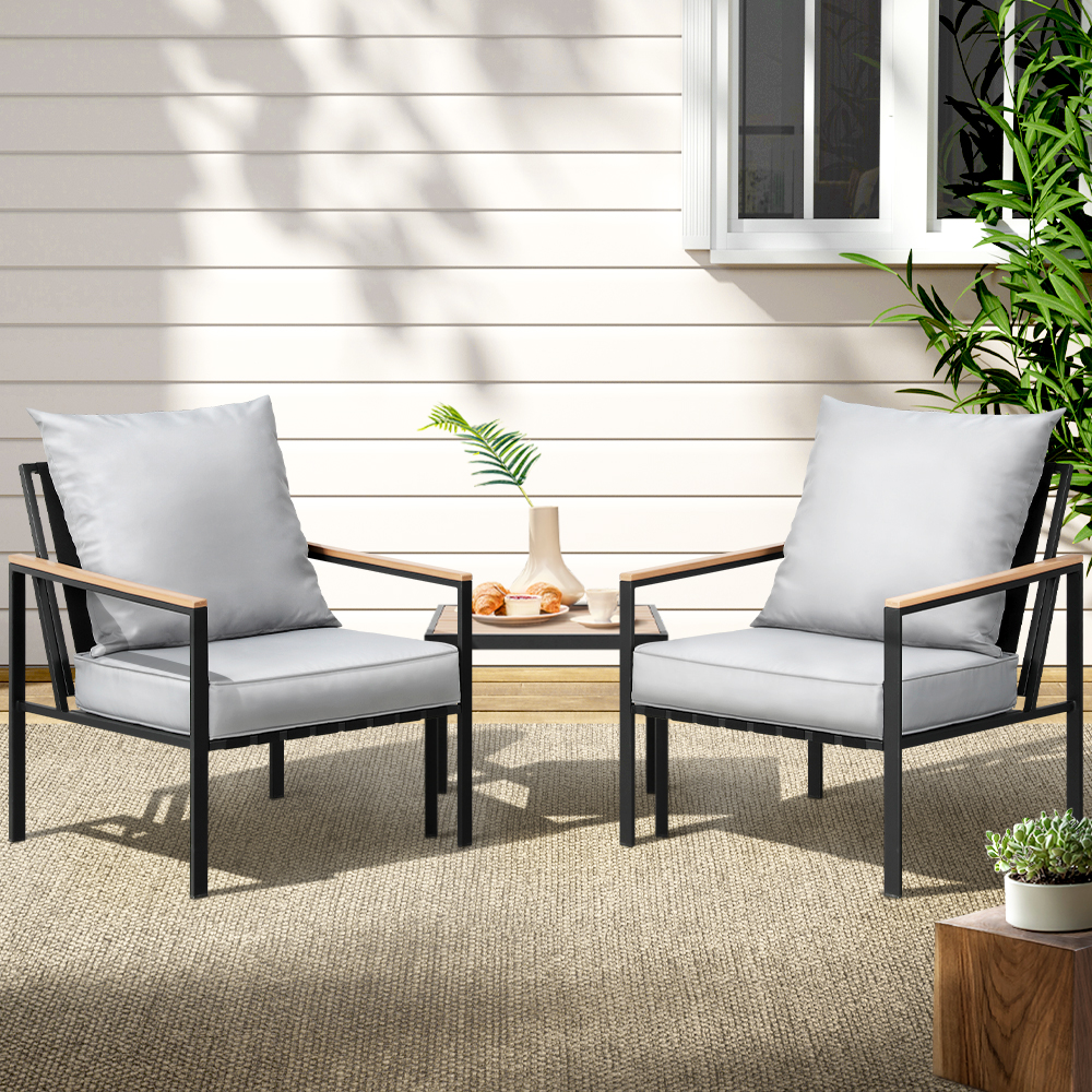 Gardeon 3Pc Outdoor Bistro Set | Black Lounge – Sumo Deals Gardeon 3Pc Outdoor Furniture Bistro Set Lounge Setting Chairs Table Patio Black Product Image
