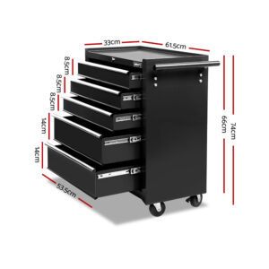 Giantz 5 Drawer Tool Box Cabinet Chest Trolley Box Garage Storage Toolbox Black Product Image