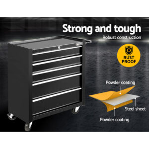 Giantz 5 Drawer Tool Box Cabinet Chest Trolley Box Garage Storage Toolbox Black Product Image