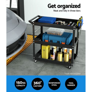 Giantz 3-Tier Tool Cart | Workshop Storage Black – Sumo Deals Giantz 3-Tier Tool Cart Trolley Workshop Garage Storage Organizer Black Product Image