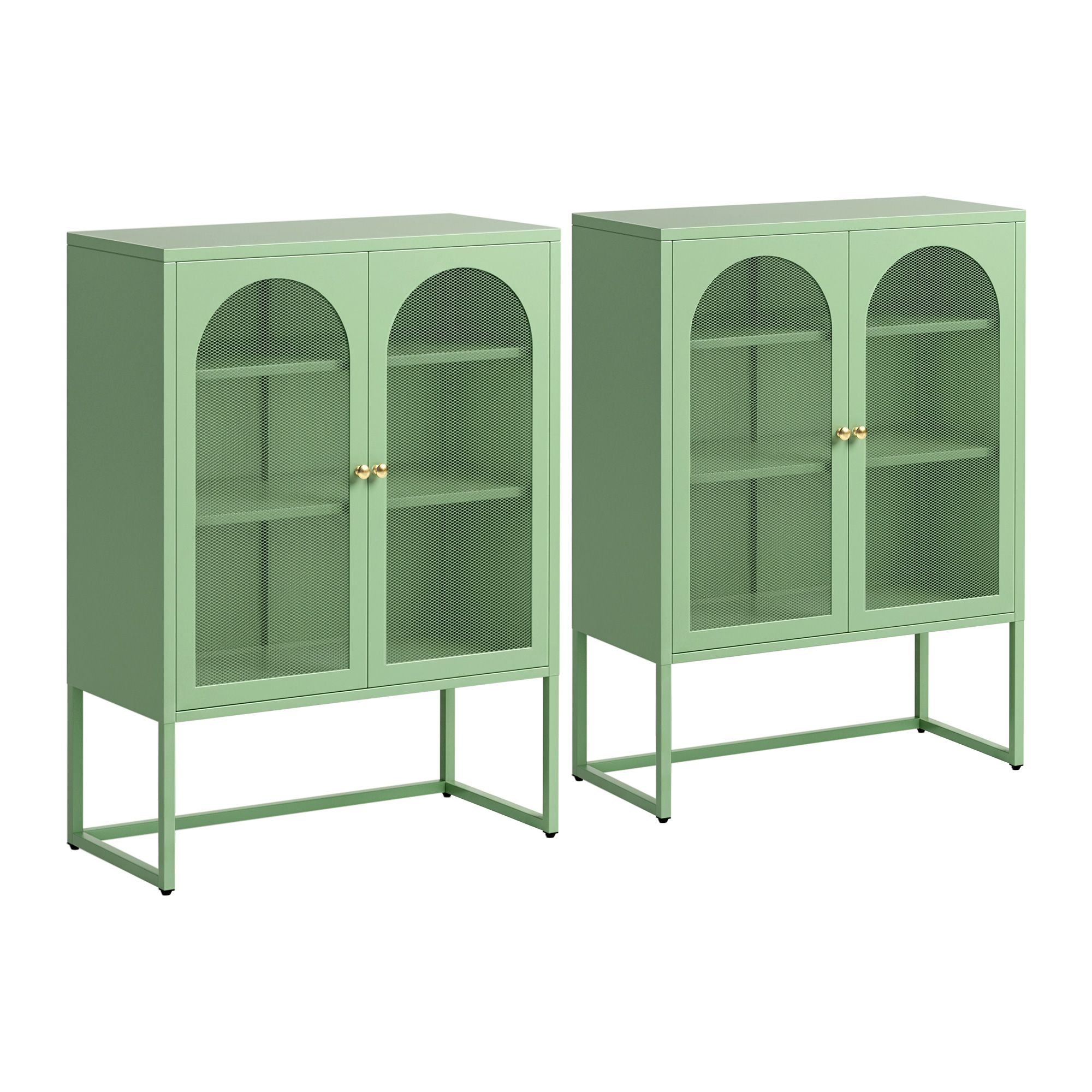 Artiss Elma Green Metal Buffet Sideboard (Set Of 2) – Sumo Deals Artiss 2X Buffet Sideboard Cabinet Elma Cupboard Storage Mesh Doors Metal Green Product Image