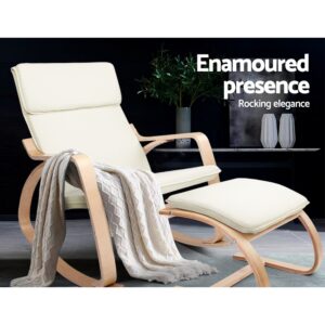 Artiss Rocking Armchair Footstool Bentwood Beige Product Image