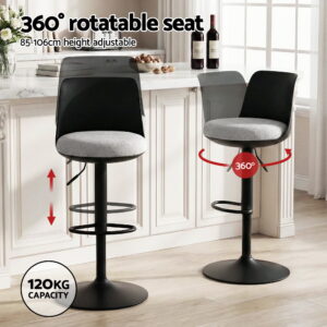 Artiss 2X Bar Stools Kitchen Swivel Gas Lift Counter Dining Chair Curved Black Product Image