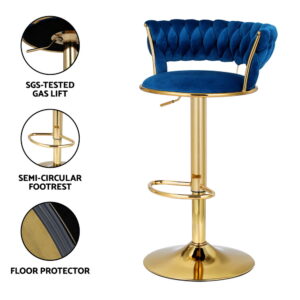 Artiss Bar Stools Gas Lift Velvet Woven Backrest Navy Product Image