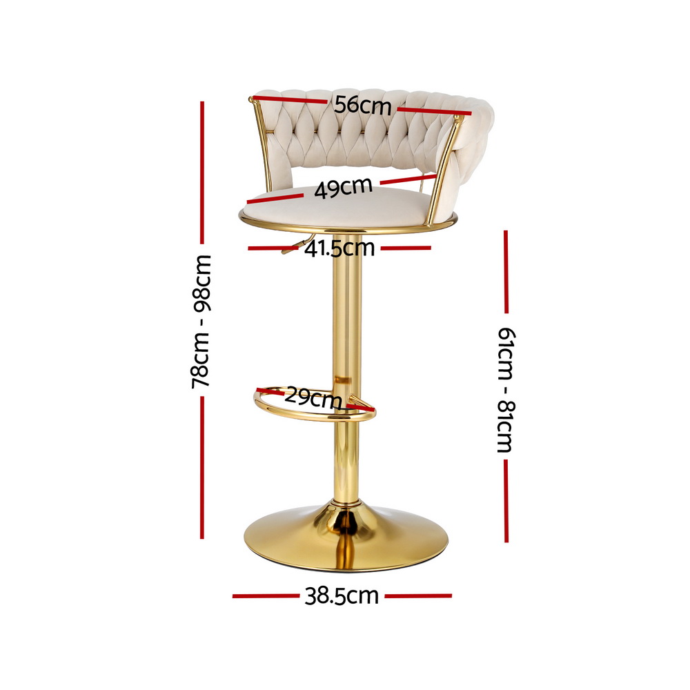 Artiss Vivien Velvet Bar Stools - Ivory (Set Of 2) – Sumo Deals Artiss Bar Stools Gas Lift Velvet Woven Backrest Ivory Product Image
