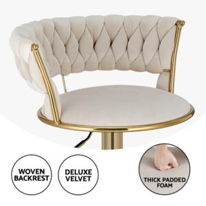 Artiss Vivien Velvet Bar Stools - Ivory (Set Of 2) – Sumo Deals Artiss Bar Stools Gas Lift Velvet Woven Backrest Ivory Product Image
