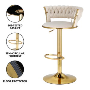 Artiss Vivien Velvet Bar Stools - Ivory (Set Of 2) – Sumo Deals Artiss Bar Stools Gas Lift Velvet Woven Backrest Ivory Product Image