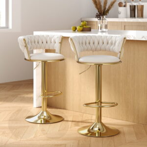 Artiss 2x Bar Stools Gas Lift Velvet Woven Backrest Ivory product image