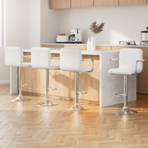 Artiss 4x Bar Stools Leather Gas Lift w/Armrest White product image