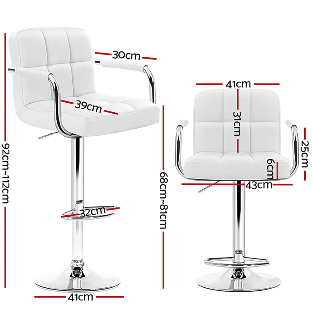 Artiss 4X White Leather Bar Stools With Armrest – Sumo Deals Artiss 4X Bar Stools Leather Gas Lift W/Armrest White Product Image
