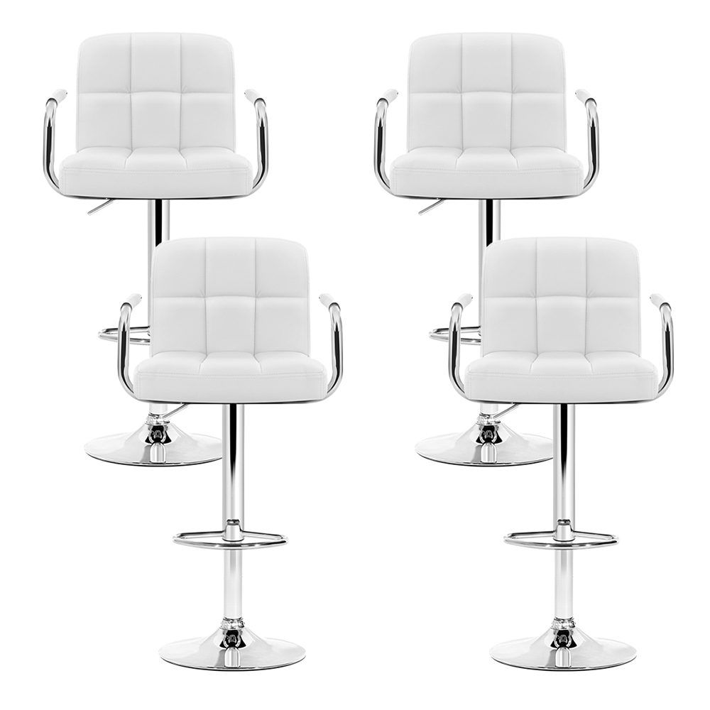 Artiss 4X White Leather Bar Stools With Armrest – Sumo Deals Artiss 4X Bar Stools Leather Gas Lift W/Armrest White Product Image