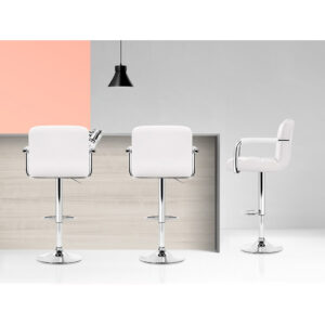 Artiss 4X White Leather Bar Stools With Armrest – Sumo Deals Artiss 4X Bar Stools Leather Gas Lift W/Armrest White Product Image