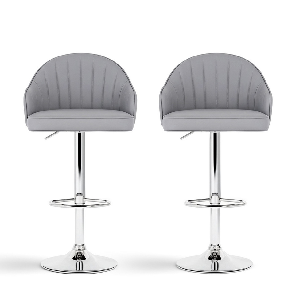 Artiss 2X Grey Shell Leather Bar Stools With Gas Lift – Sumo Deals Artiss 2X Bar Stools Kitchen Swivel Gas Lift Counter Chair Shell Leather Grey Product Image