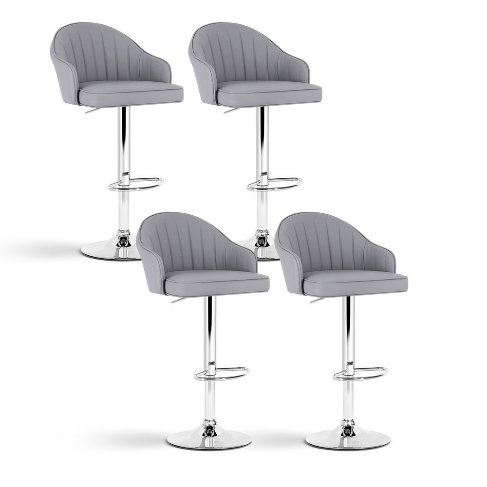 Artiss 4X Grey Shell Bar Stools | Gas Lift Kitchen Chairs – Sumo Deals Artiss 4X Bar Stools Kitchen Swivel Gas Lift Counter Chair Shell Leather Grey Product Image