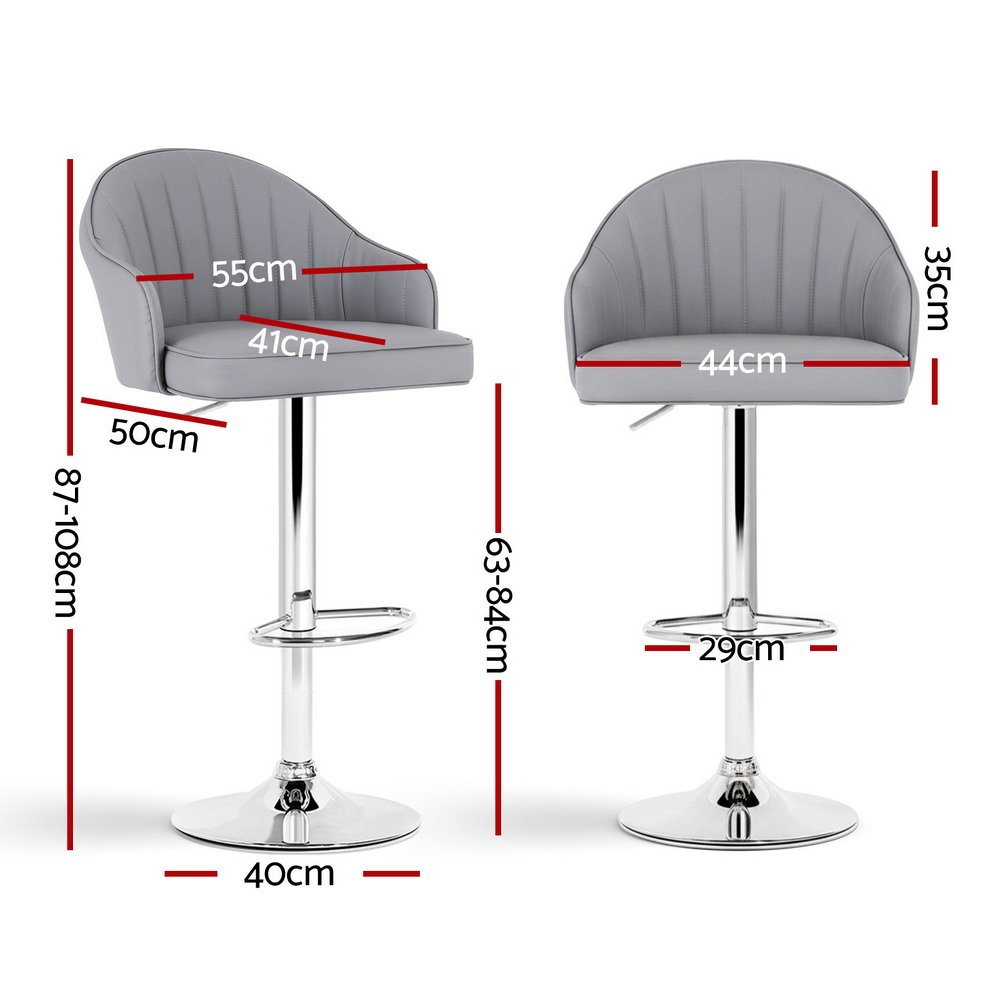 Artiss 4X Grey Shell Bar Stools | Gas Lift Kitchen Chairs – Sumo Deals Artiss 4X Bar Stools Kitchen Swivel Gas Lift Counter Chair Shell Leather Grey Product Image
