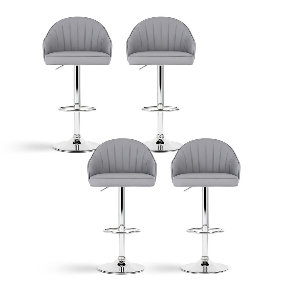 Artiss 4X Grey Shell Bar Stools | Gas Lift Kitchen Chairs – Sumo Deals Artiss 4X Bar Stools Kitchen Swivel Gas Lift Counter Chair Shell Leather Grey Product Image
