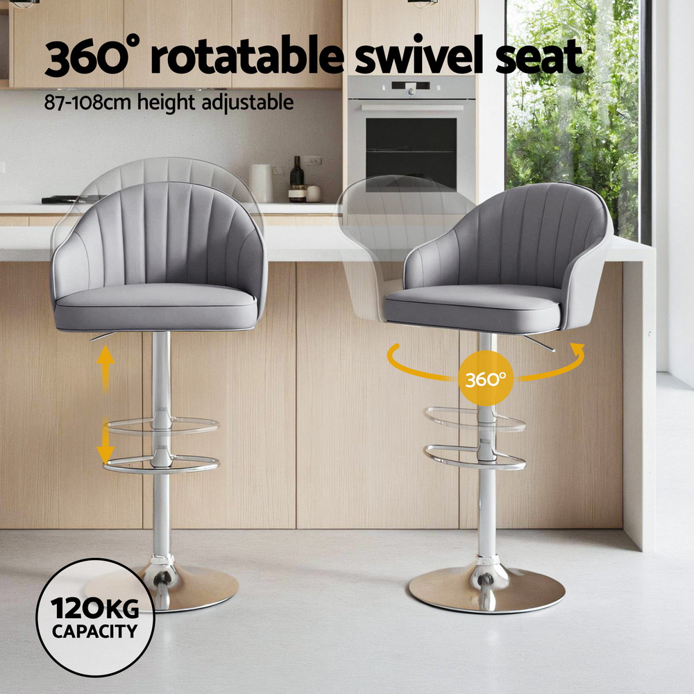 Artiss 4X Grey Shell Bar Stools | Gas Lift Kitchen Chairs – Sumo Deals Artiss 4X Bar Stools Kitchen Swivel Gas Lift Counter Chair Shell Leather Grey Product Image