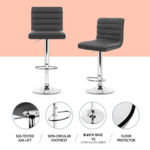 Artiss 4-Pack Grey Pu Leather Bar Stools – Sumo Deals Artiss Set Of 4 Pu Leather Lined Pattern Bar Stools- Grey And Chrome Product Image