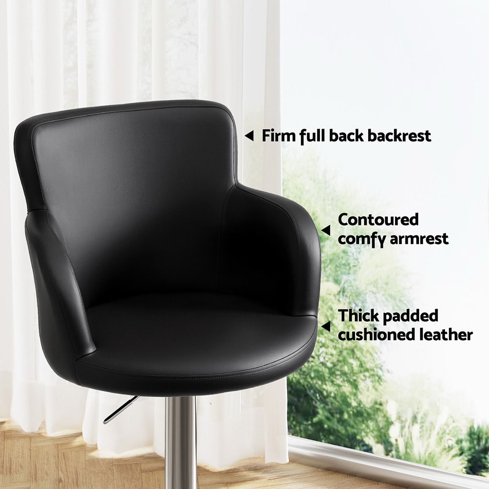 Artiss Black Leather Bar Stools (Set Of 2) – Sumo Deals Artiss 2X Leather Bar Stools Swivel Adjustable Gas Lift Pu Counter Chairs Black Product Image