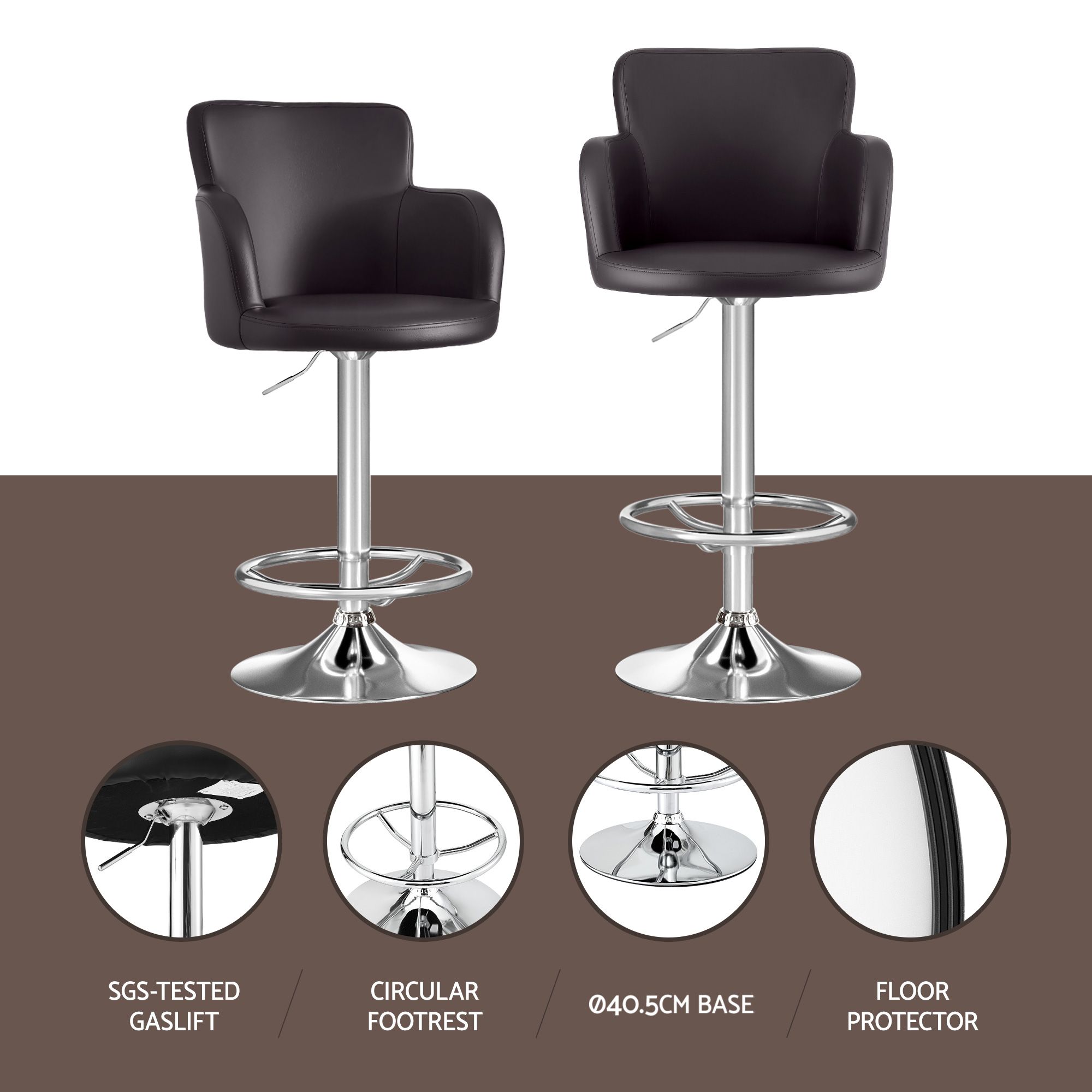 Artiss 4X Swivel Bar Stools | Adjustable Pu Leather Brown – Sumo Deals Artiss 4X Bar Stools Swivel Kitchen Chairs Gas Lift Adjustable Pu Leather Brown Product Image