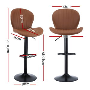 Artiss 2X Bar Stools Kitchen Swivel Gas Lift Counter Chair Shell Leather Brown Product Image
