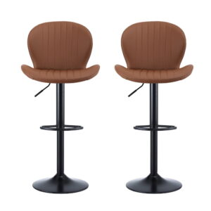 Artiss 2X Bar Stools Kitchen Swivel Gas Lift Counter Chair Shell Leather Brown Product Image