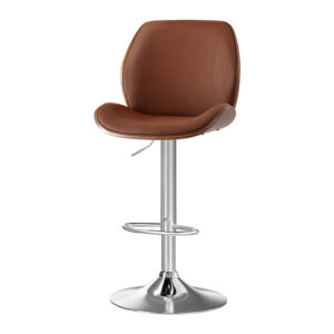 Artiss 1X Bar Stool Bentwood Swivel Adjustable Kitchen Dining Counter Stool Leather Brown Product Image