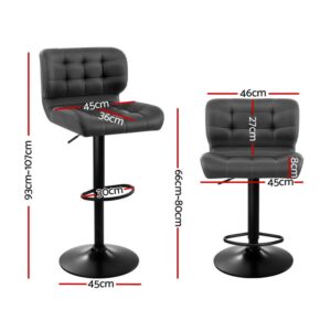 Artiss 2X Gas Lift Leather Bar Stools - Grey – Sumo Deals Artiss 2X Bar Stools Gas Lift Leather Padded Grey Product Image